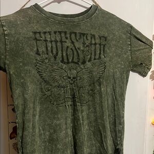 Five star Green Graphic Tee with Skull Design